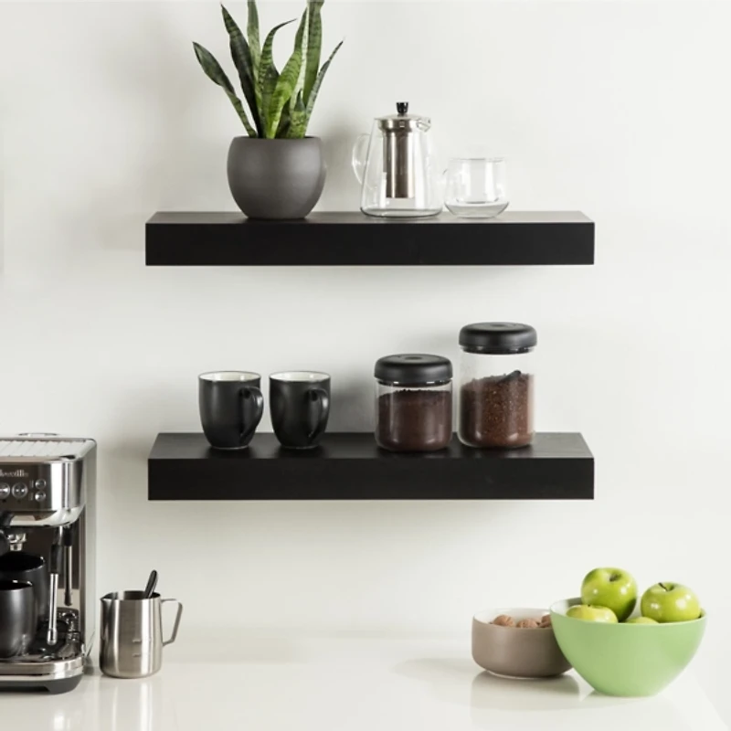 Black Wood 2-pc. Floating Shelves, 24 in.