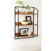 Black Metal & Rustic Wood Tiered Wall Shelf