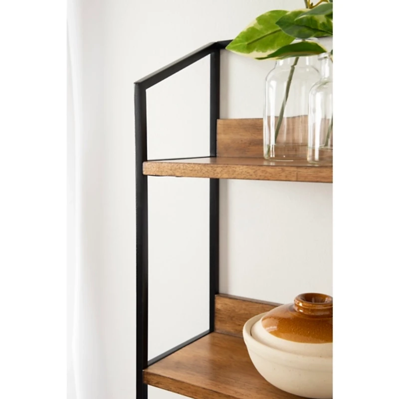 Black Metal & Rustic Wood Tiered Wall Shelf