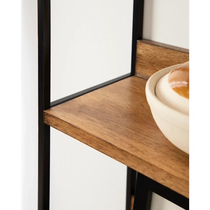 Black Metal & Rustic Wood Tiered Wall Shelf