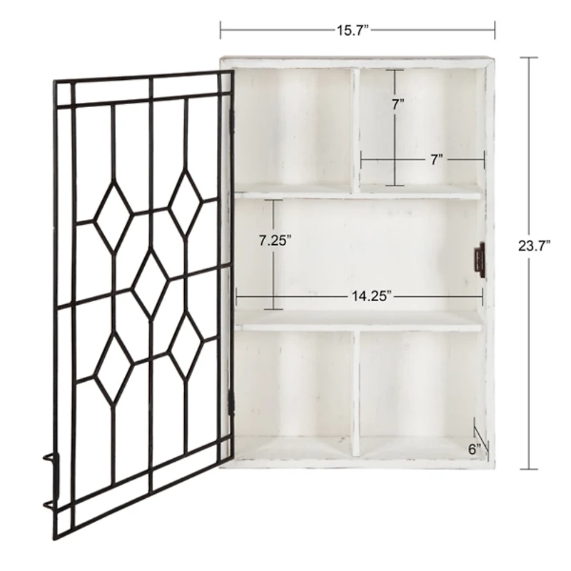 Farmhouse Chic White Wood & Iron Wall Cabinet