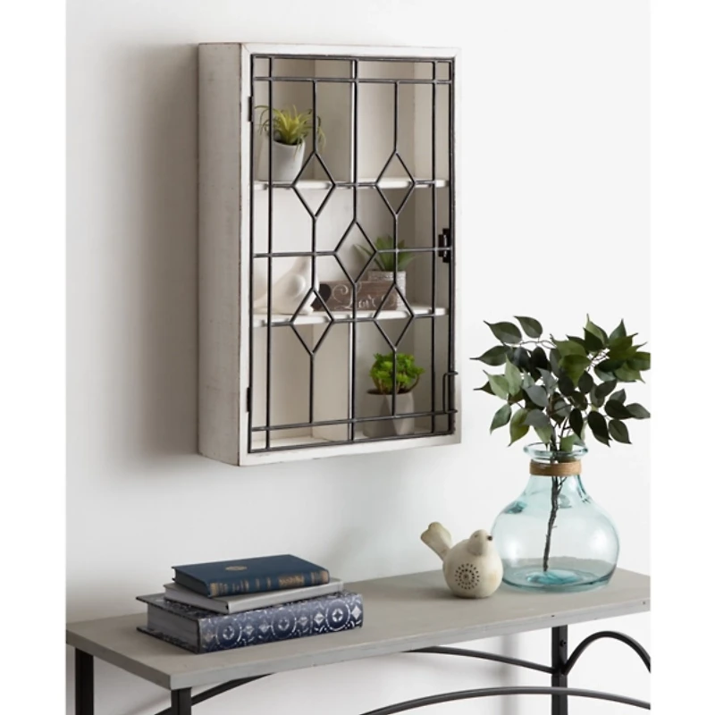Farmhouse Chic White Wood & Iron Wall Cabinet