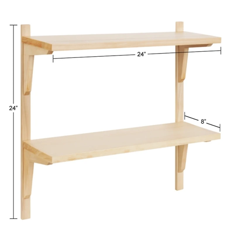 Natural Wood Traditional Two-Tiered Wall Shelf