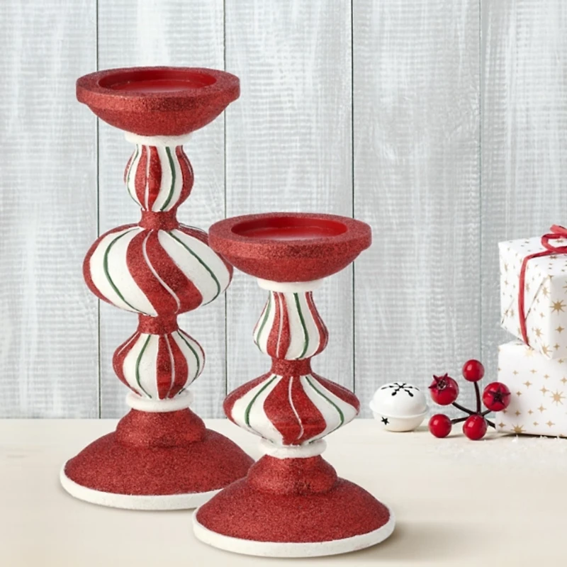 Peppermint Stripe Candle Holders, Set of 2