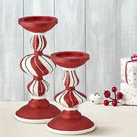 Peppermint Stripe Candle Holders, Set of 2