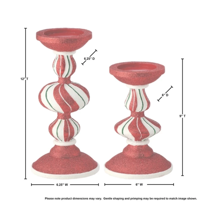 Peppermint Stripe Candle Holders, Set of 2