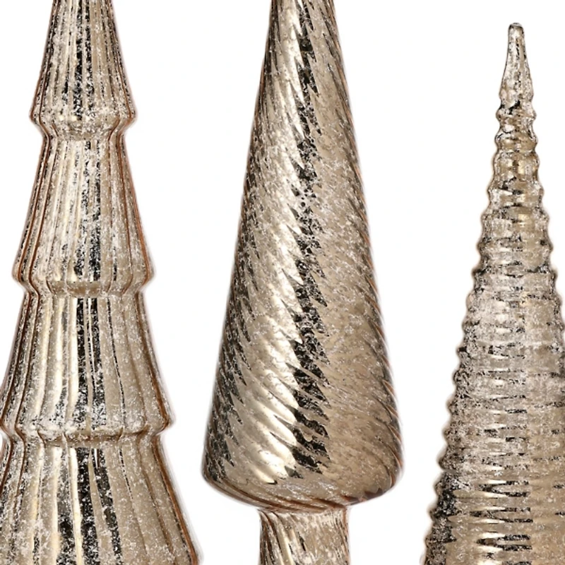 Champagne Mercury Glass Christmas Trees, Set of 3