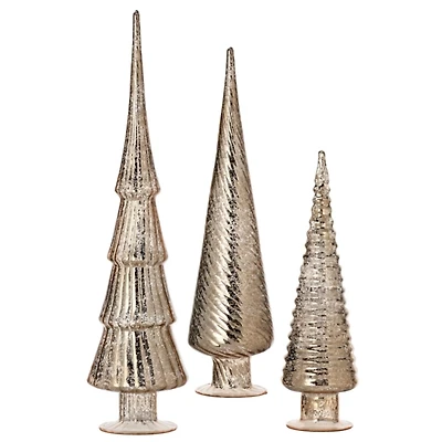 Champagne Mercury Glass Christmas Trees, Set of 3