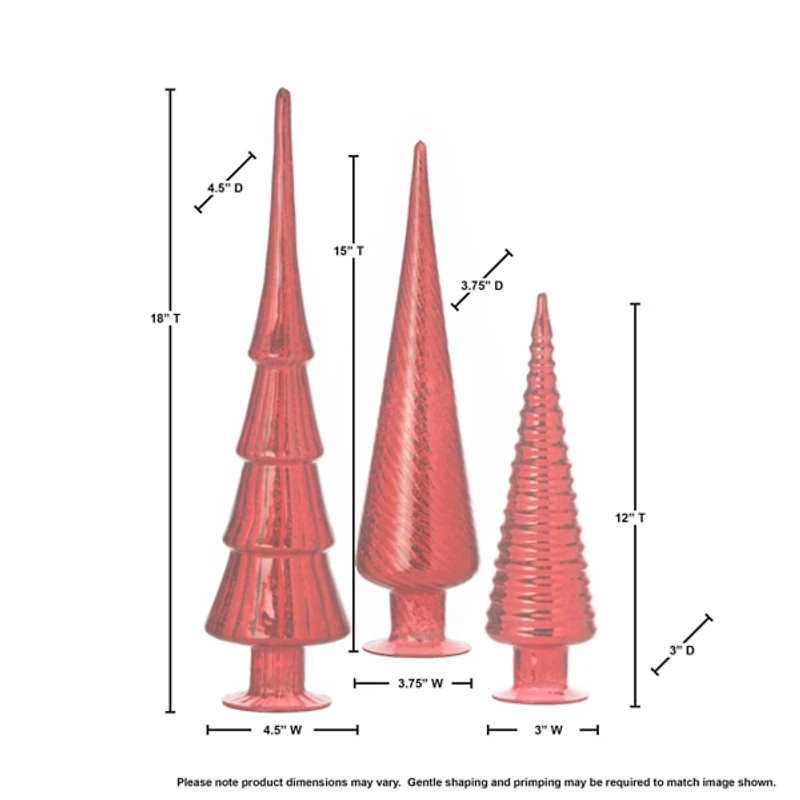 Red Mercury Glass Christmas Trees, Set of 3