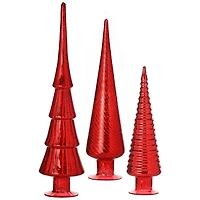 Red Mercury Glass Christmas Trees, Set of 3