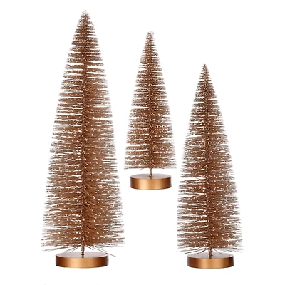 Snowy Bronze Bristle Christmas Trees, Set of 3