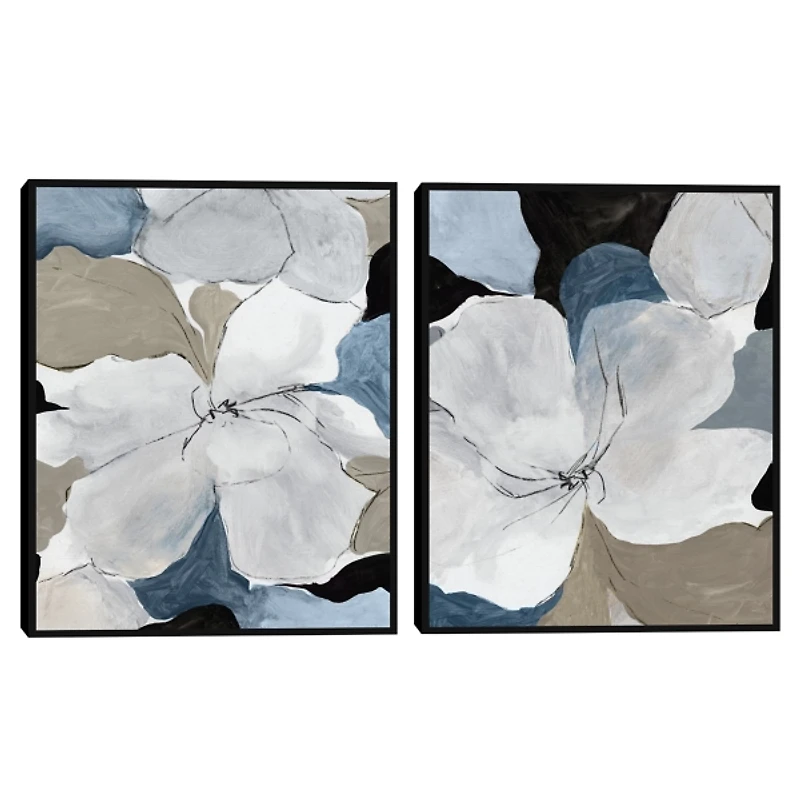 Gray Flowers Framed Canvas Art Prints, Set of 2