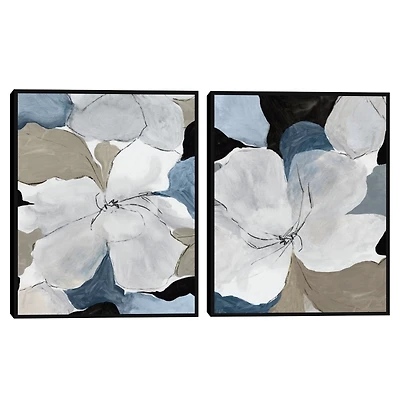 Gray Flowers Framed Canvas Art Prints, Set of 2