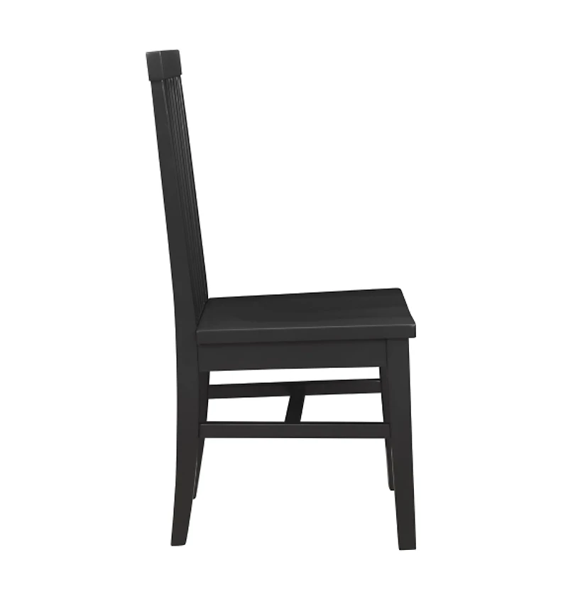 Black Wood Slatted Back Dining Chairs, Set of 2