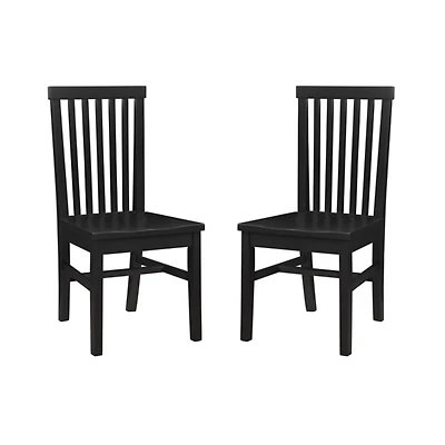 Black Wood Slatted Back Dining Chairs, Set of 2