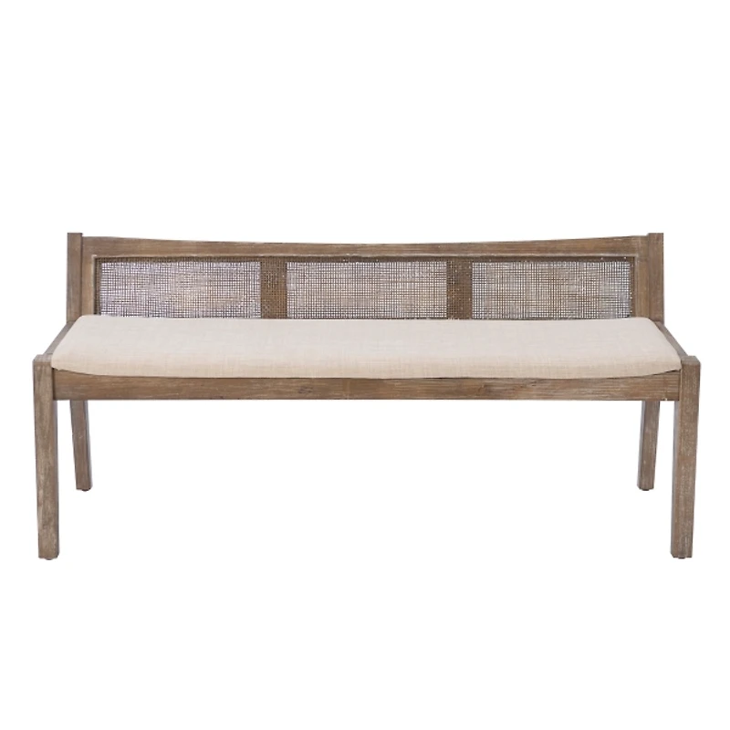 Rustic Wood Rattan Bench