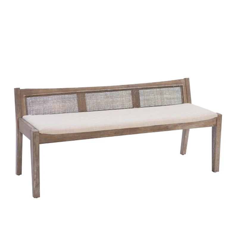 Rustic Wood Rattan Bench