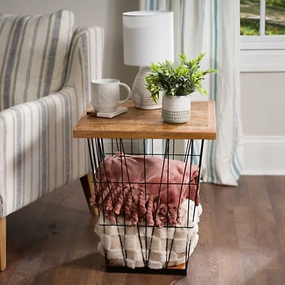 Mango Wood Storage Basket Side Table
