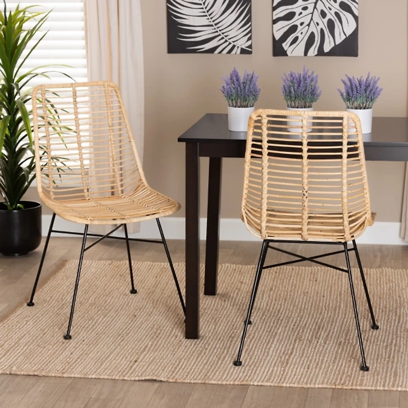 Natural Rattan Manhattan Dining Chairs, Set of 2