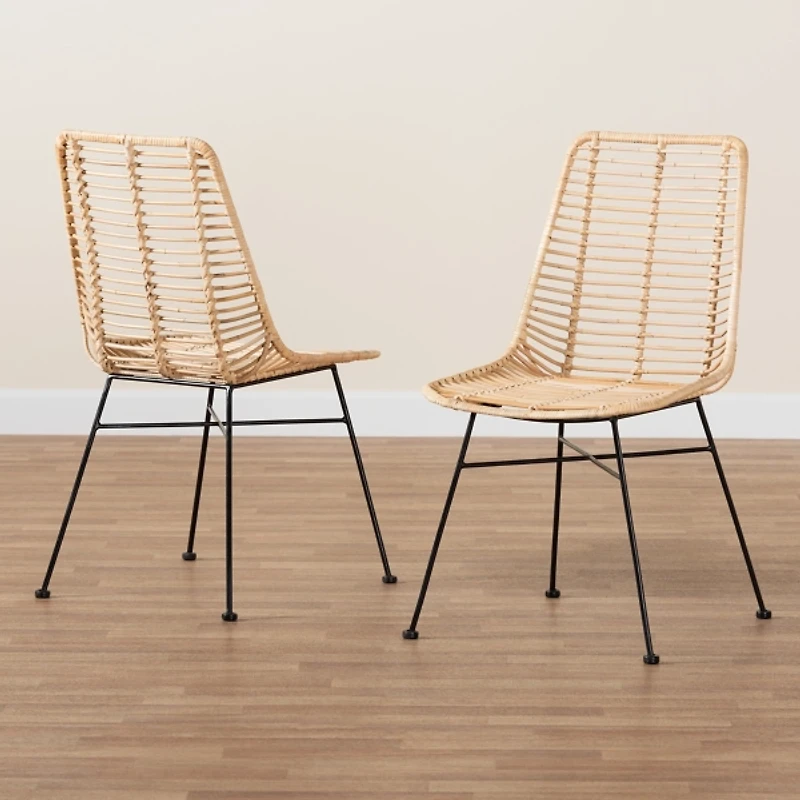 Natural Rattan Manhattan Dining Chairs, Set of 2