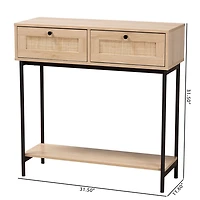 Natural Woven Rattan 2-Drawer Console Table