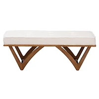 Mid-Century Modern White Boucle Angled Bench