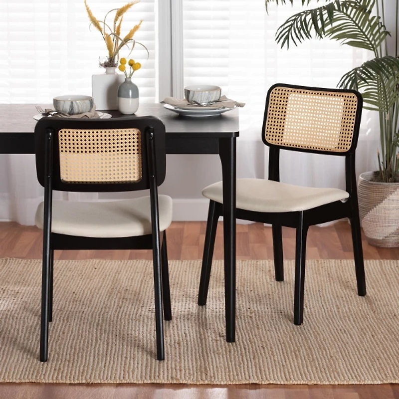 Black & Cream Modern Dining Chairs, Set of 2