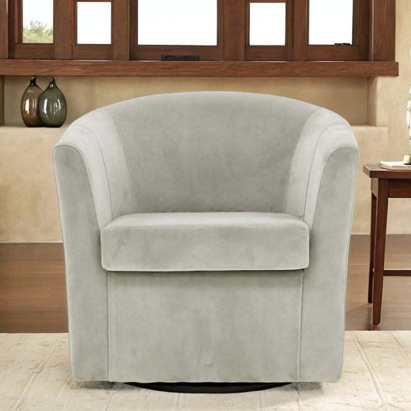 Light Gray Swivel Barrel Accent Chair