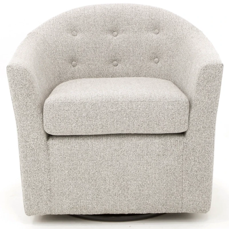Light Gray Tufted Swivel Barrel Accent Chair