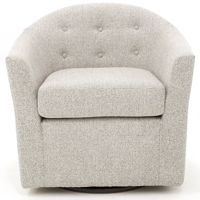Light Gray Tufted Swivel Barrel Accent Chair