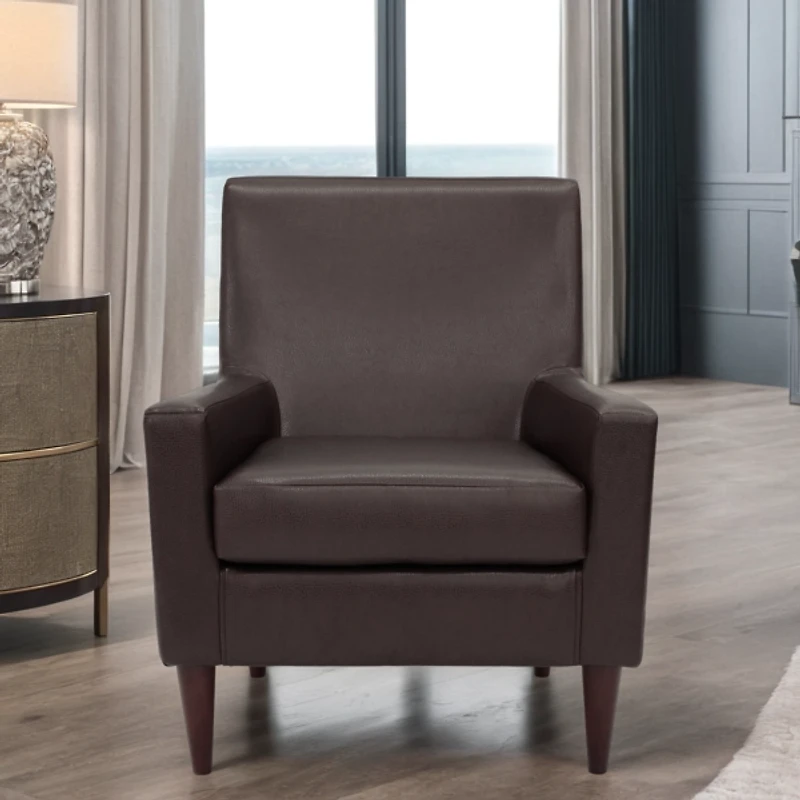 Emma Walnut Faux Leather Accent Chair