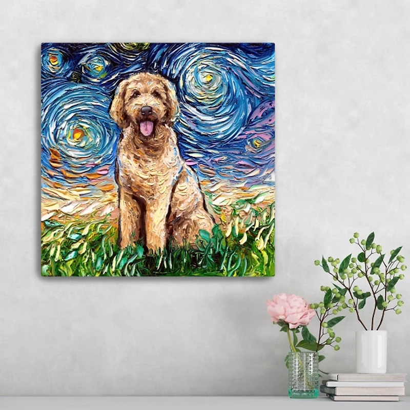 Aja Trier Goldendoodle Starry Night Canvas Print