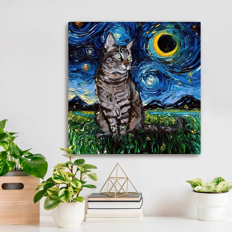 Aja Trier Tabby Cat Starry Night Canvas Art Print