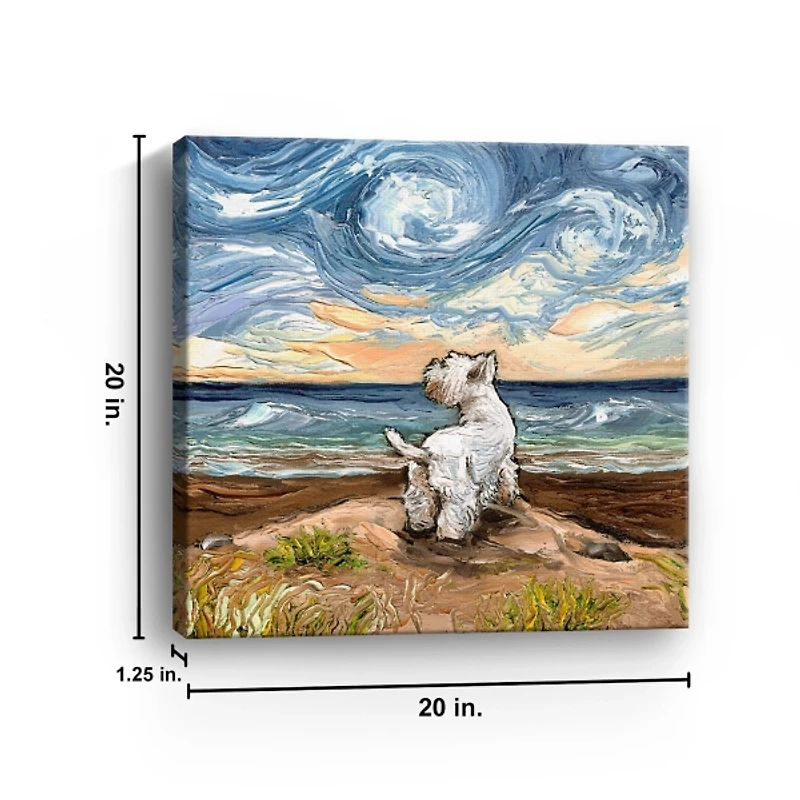 Aja Trier Westie Starry Beach Canvas Art Print