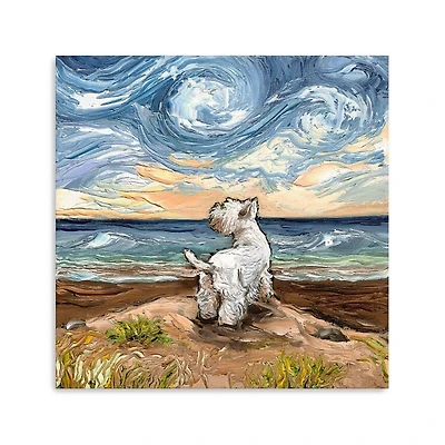 Aja Trier Westie Starry Beach Canvas Art Print