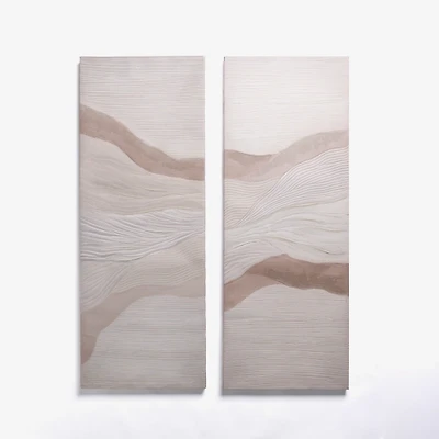 Taupe Abstract Waves Canvas Art Prints, Set of 2