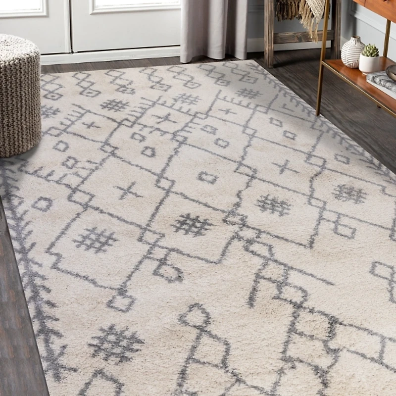 Ivory Geometric Area Rug, 5x8