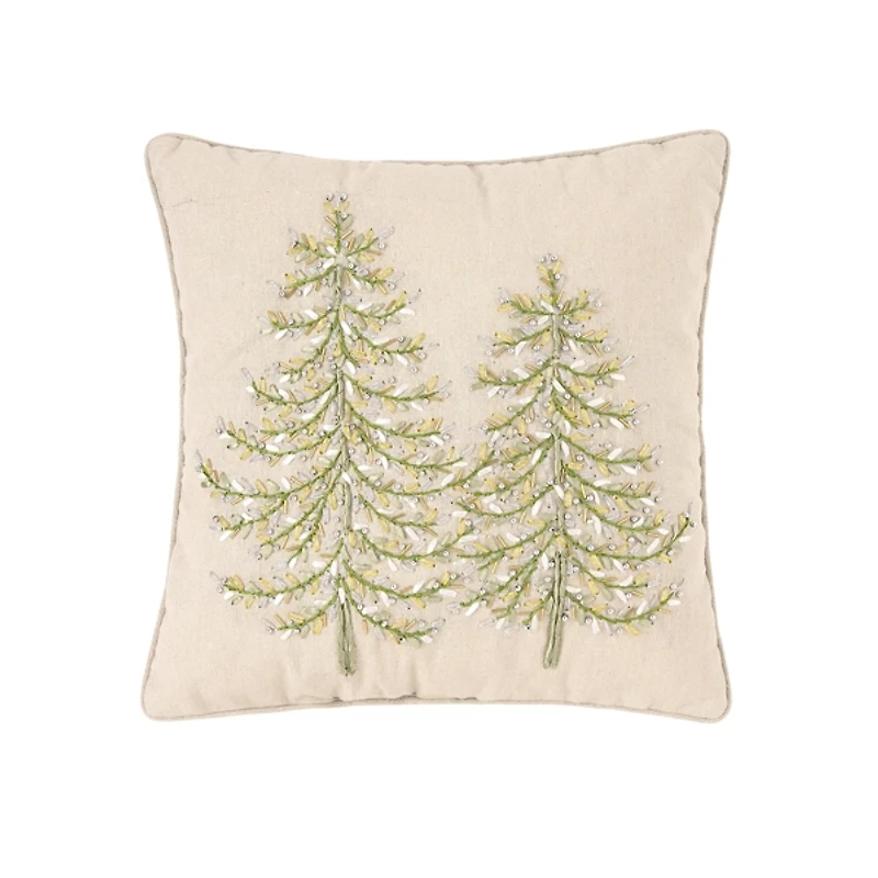 Embroidered Evergreens Throw Pillow