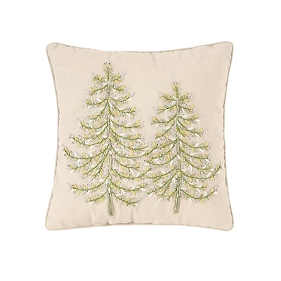 Embroidered Evergreens Throw Pillow