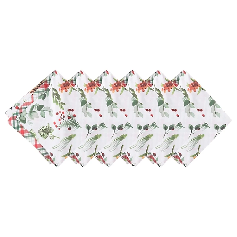 Pinecone and Plaid Reversible Napkins, Set of 6