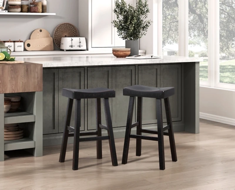 Black Wood Bar Stools, Set of 2
