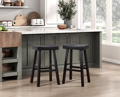 Black Wood Bar Stools, Set of 2