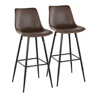 Espresso Faux Leather Metal Bar Stools, Set of 2