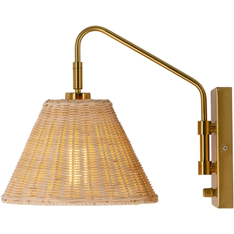 Gold and Rattan Wall Sconce