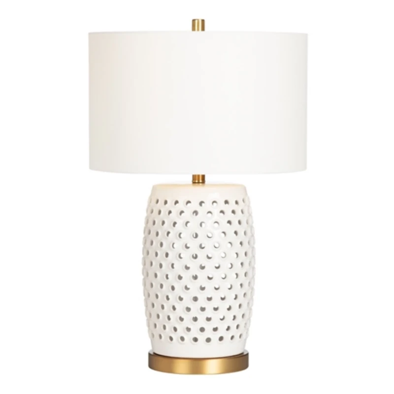 White Hobnail Table Lamp with Nightlight