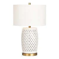 White Hobnail Table Lamp with Nightlight