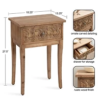 Rustic Brown Ornate Carved Wood Accent Table
