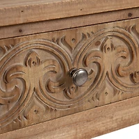 Rustic Brown Ornate Carved Wood Accent Table