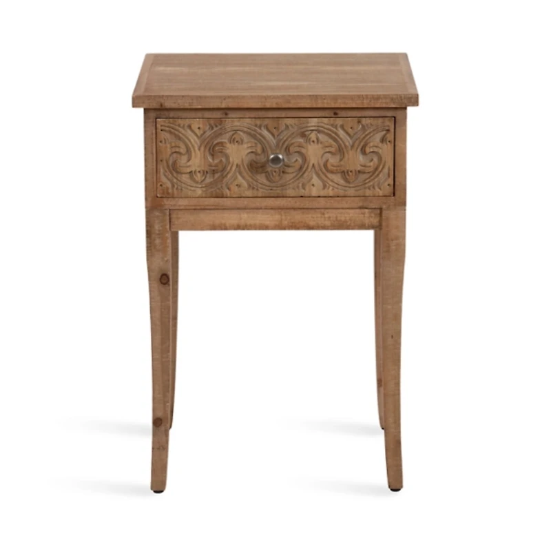 Rustic Brown Ornate Carved Wood Accent Table