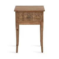 Rustic Brown Ornate Carved Wood Accent Table